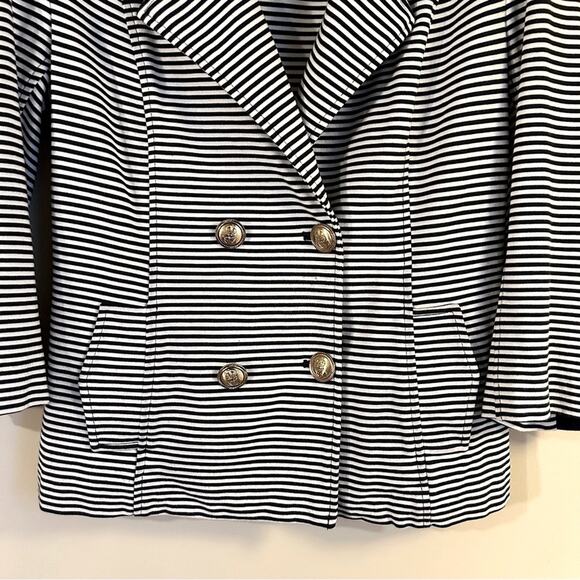 CAbi Navy/White Striped 3/4-Sleeve Double Breasted Blazer Jacket Size Medium - Picture 3 of 13